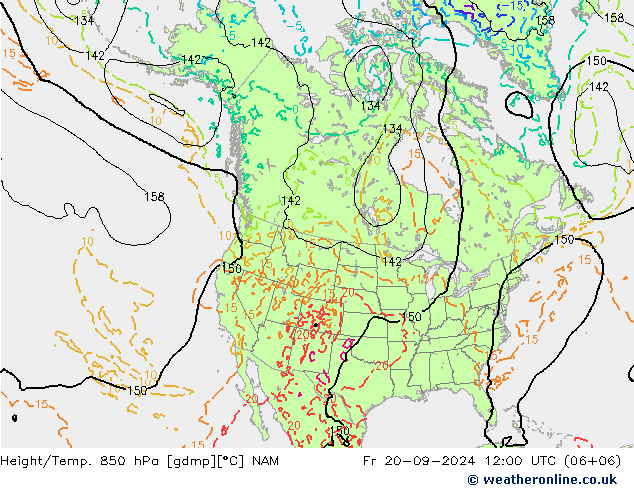 Height/Temp. 850 hPa NAM ven 20.09.2024 12 UTC