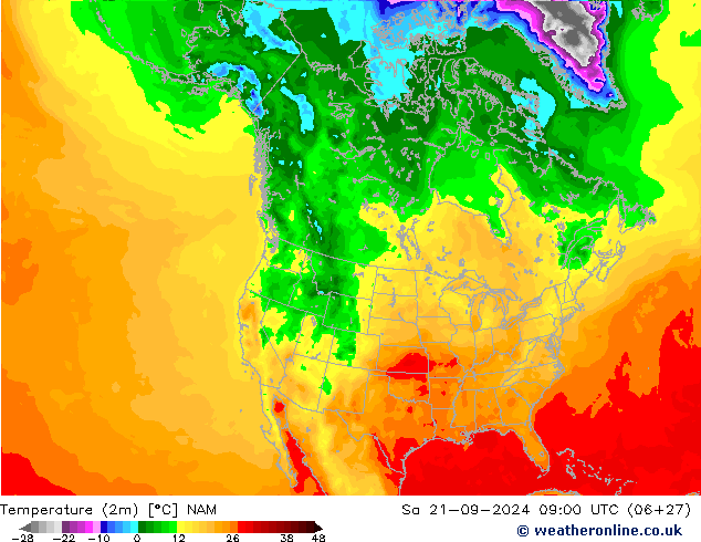 Temperaturkarte (2m) NAM Sa 21.09.2024 09 UTC