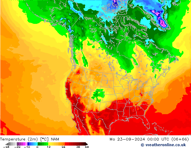 Temperatura (2m) NAM lun 23.09.2024 00 UTC