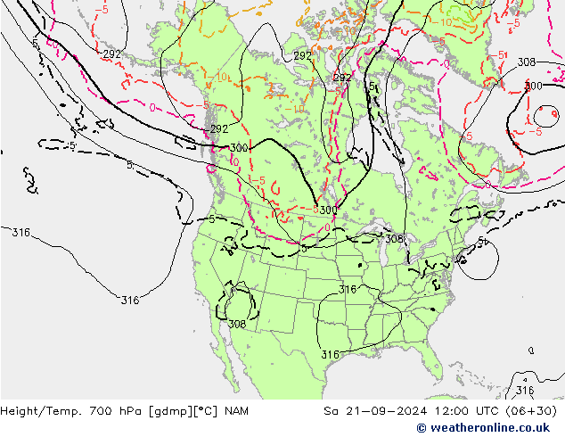 Height/Temp. 700 гПа NAM сб 21.09.2024 12 UTC