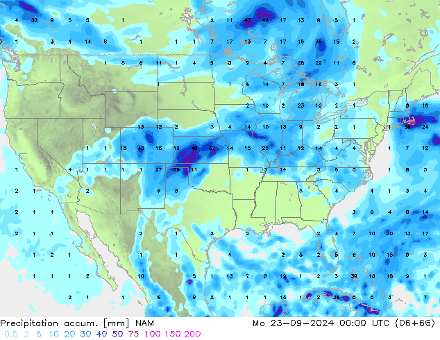 Precipitation accum. NAM lun 23.09.2024 00 UTC