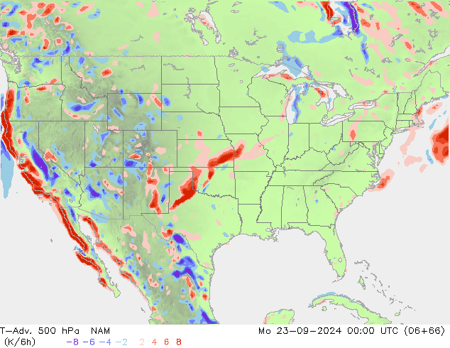 T-Adv. 500 hPa NAM lun 23.09.2024 00 UTC