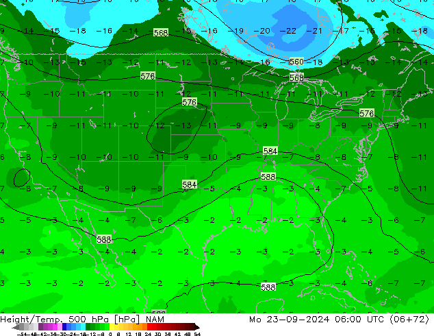 Height/Temp. 500 hPa NAM Mo 23.09.2024 06 UTC