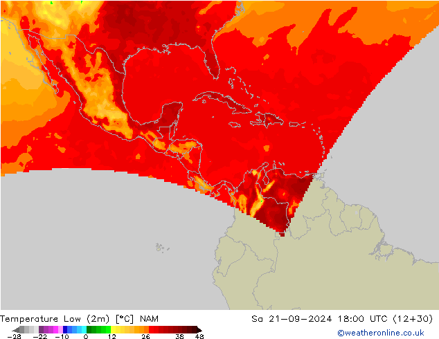 Temperature Low (2m) NAM Sa 21.09.2024 18 UTC