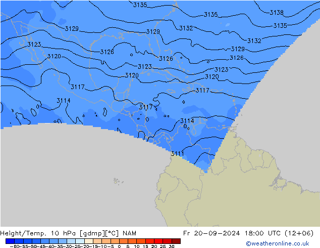 Height/Temp. 10 hPa NAM ven 20.09.2024 18 UTC