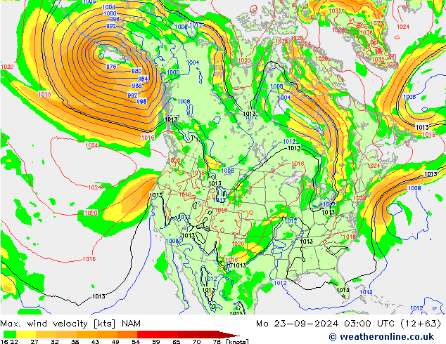 Max. wind velocity NAM lun 23.09.2024 03 UTC