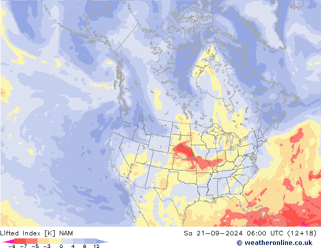 Lifted Index NAM Sa 21.09.2024 06 UTC