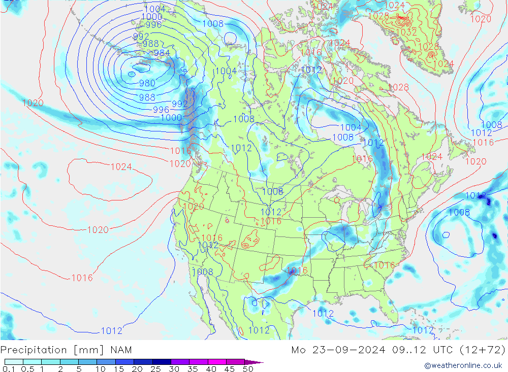 Niederschlag NAM Mo 23.09.2024 12 UTC