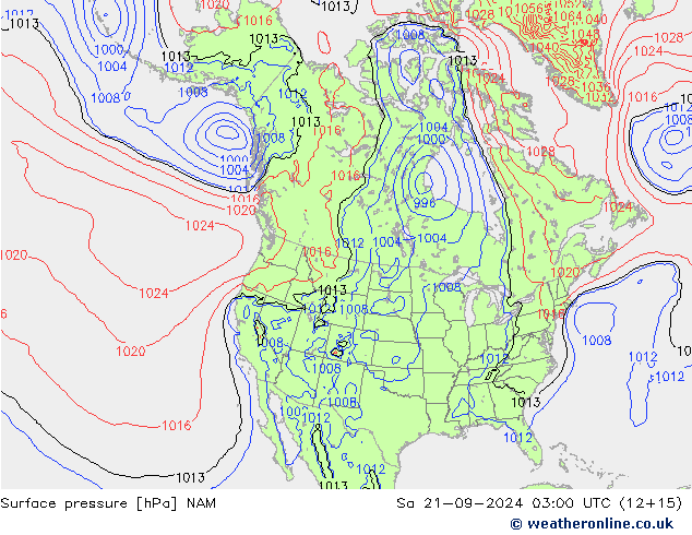 Pressione al suolo NAM sab 21.09.2024 03 UTC