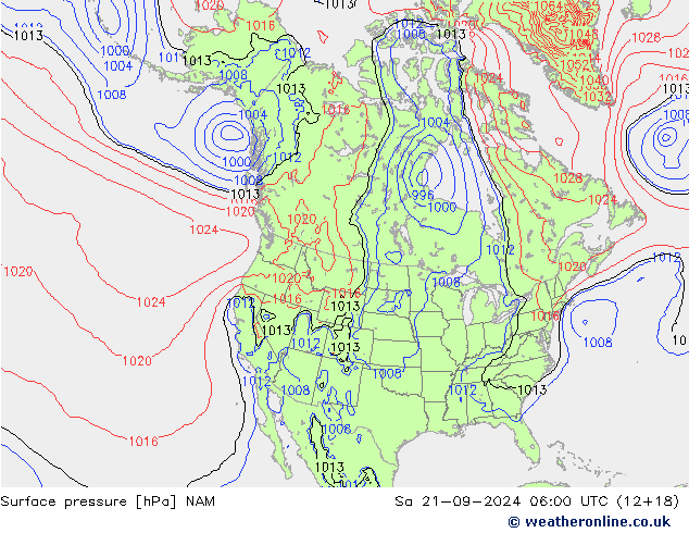 Atmosférický tlak NAM So 21.09.2024 06 UTC