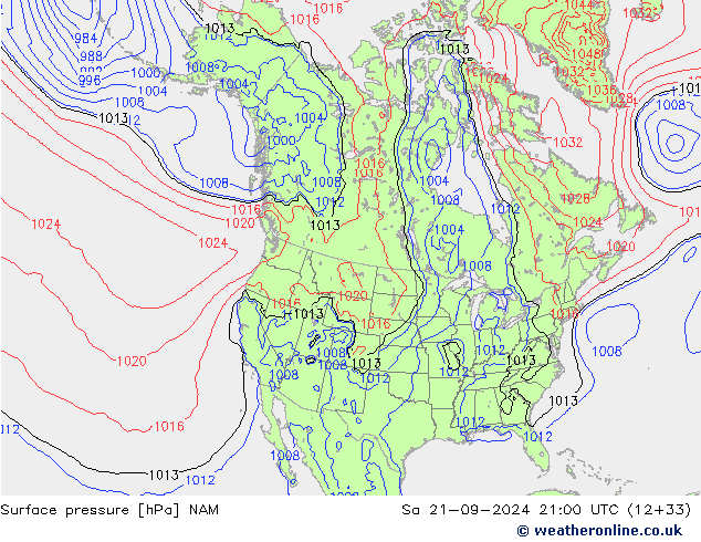 Atmosférický tlak NAM So 21.09.2024 21 UTC