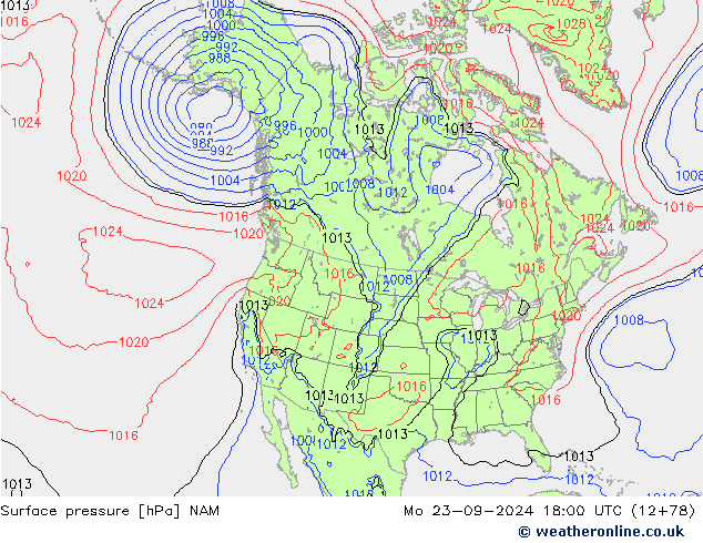 Surface pressure NAM Mo 23.09.2024 18 UTC