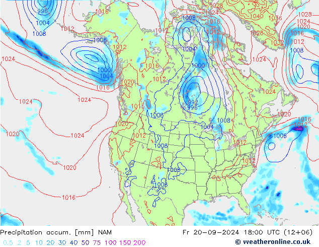 Precipitation accum. NAM пт 20.09.2024 18 UTC