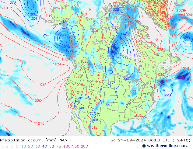 Precipitación acum. NAM sáb 21.09.2024 06 UTC