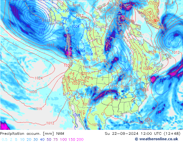 Precipitation accum. NAM Вс 22.09.2024 12 UTC