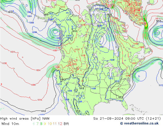 High wind areas NAM Sa 21.09.2024 09 UTC