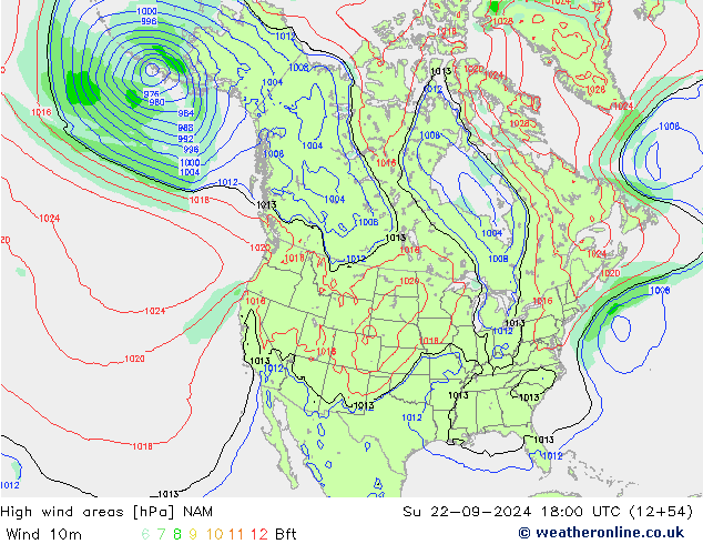 High wind areas NAM Ne 22.09.2024 18 UTC