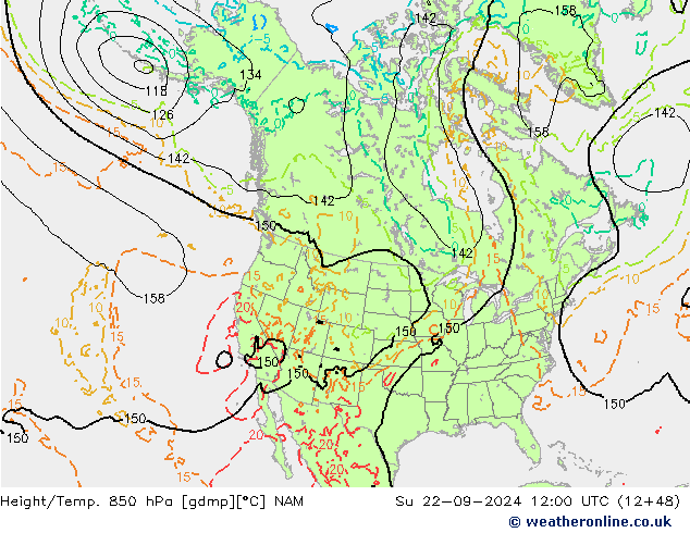 Height/Temp. 850 гПа NAM Вс 22.09.2024 12 UTC