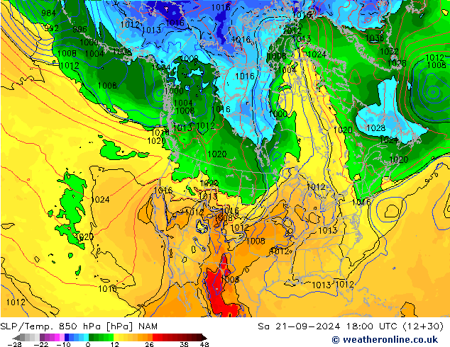 SLP/Temp. 850 hPa NAM sab 21.09.2024 18 UTC