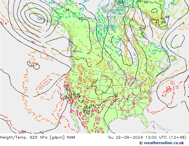 Height/Temp. 925 hPa NAM Dom 22.09.2024 12 UTC