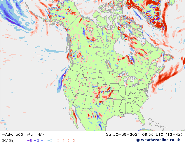 T-Adv. 500 гПа NAM Вс 22.09.2024 06 UTC