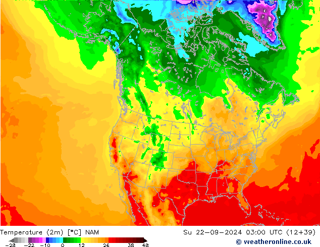 Temperature (2m) NAM Ne 22.09.2024 03 UTC