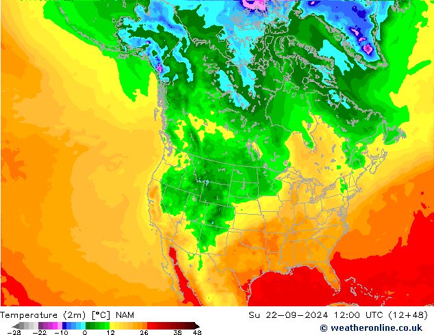 Temperatura (2m) NAM Dom 22.09.2024 12 UTC