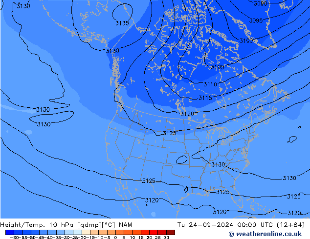 Height/Temp. 10 гПа NAM вт 24.09.2024 00 UTC