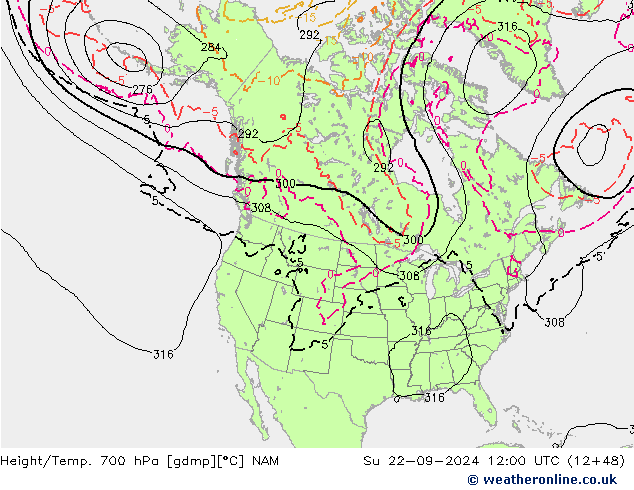 Height/Temp. 700 hPa NAM So 22.09.2024 12 UTC