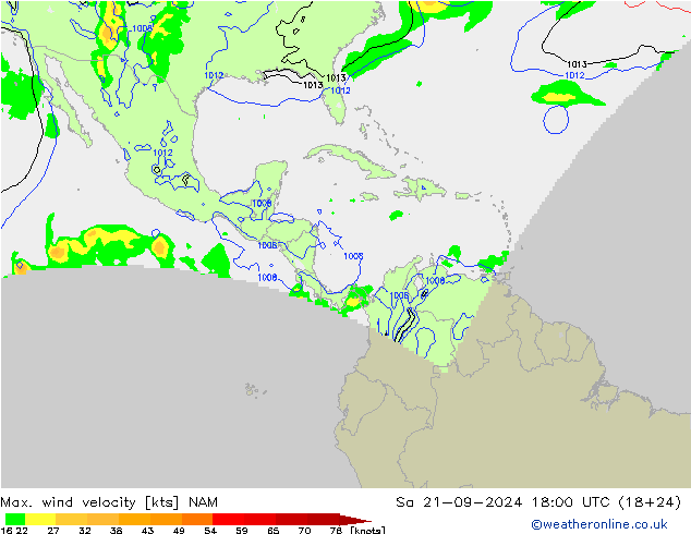 Max. wind velocity NAM Sa 21.09.2024 18 UTC