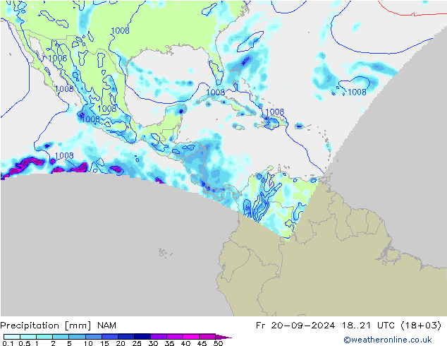 Precipitación NAM vie 20.09.2024 21 UTC