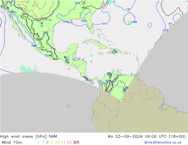 High wind areas NAM Po 23.09.2024 06 UTC