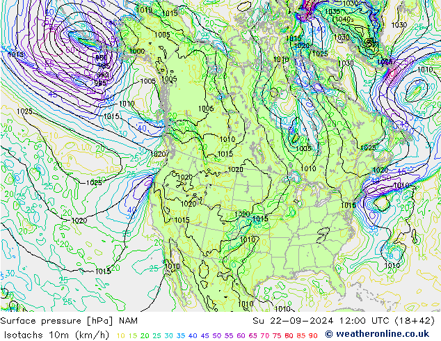 Isotachs (kph) NAM Su 22.09.2024 12 UTC