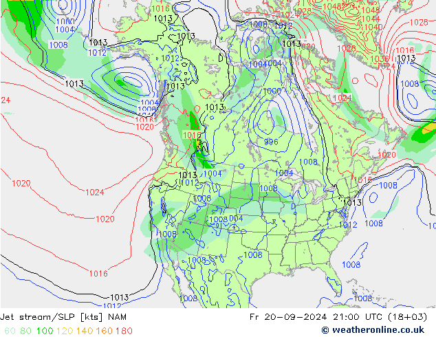 Corriente en chorro NAM vie 20.09.2024 21 UTC