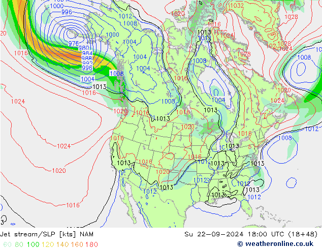 Jet stream/SLP NAM Su 22.09.2024 18 UTC