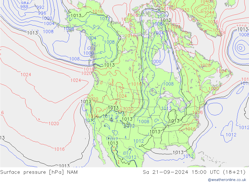 Presión superficial NAM sáb 21.09.2024 15 UTC