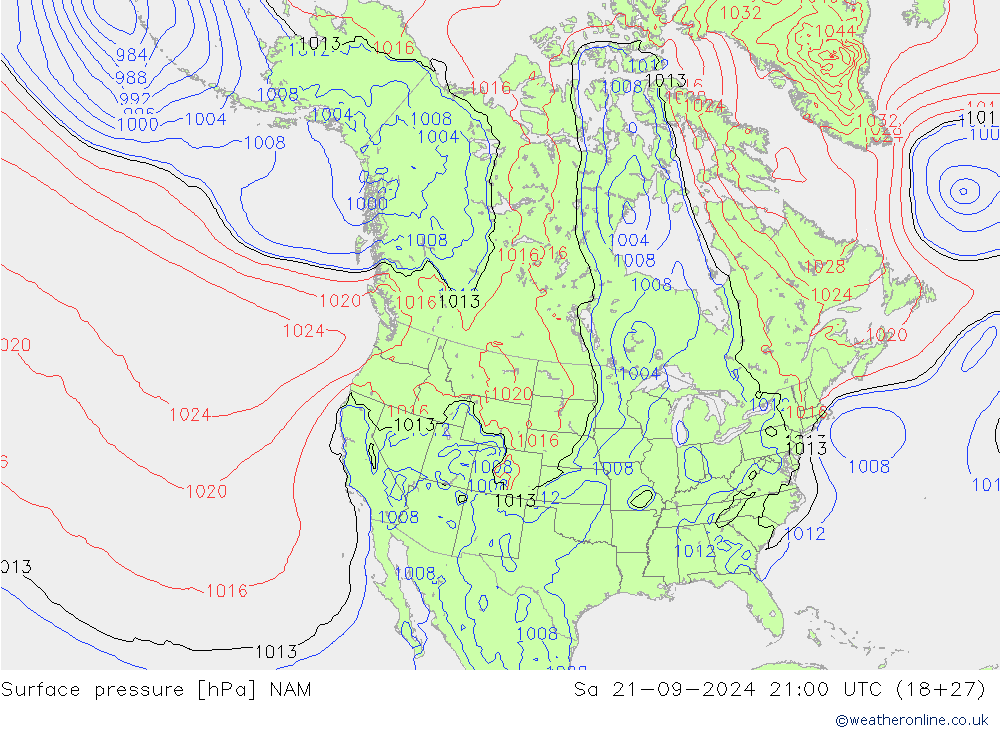 Surface pressure NAM Sa 21.09.2024 21 UTC