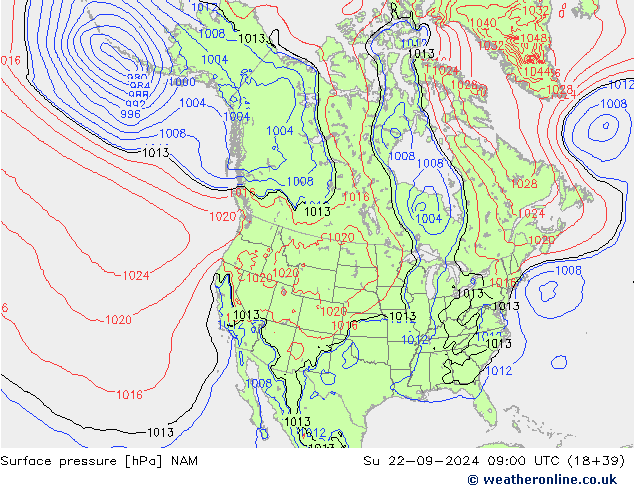 Atmosférický tlak NAM Ne 22.09.2024 09 UTC