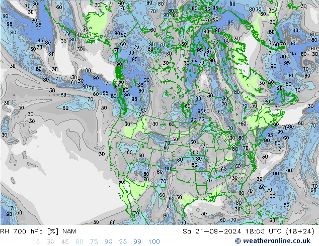 RH 700 hPa NAM Sa 21.09.2024 18 UTC