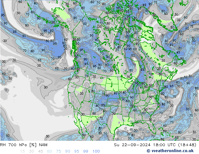 RH 700 hPa NAM Su 22.09.2024 18 UTC