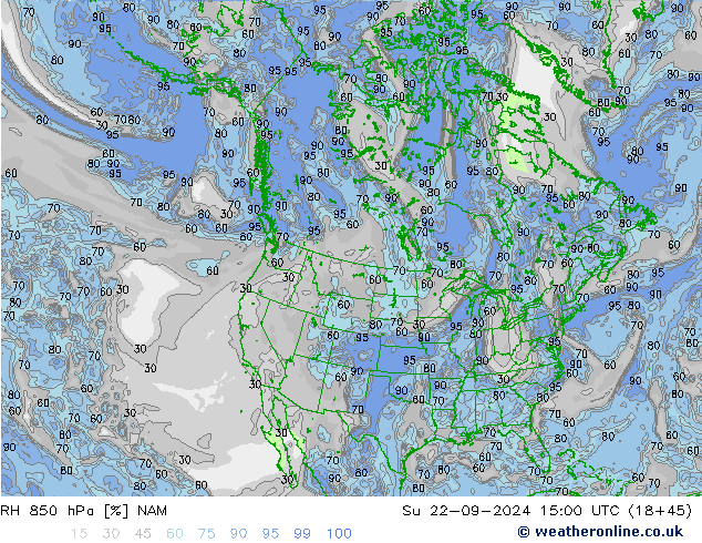 RH 850 гПа NAM Вс 22.09.2024 15 UTC