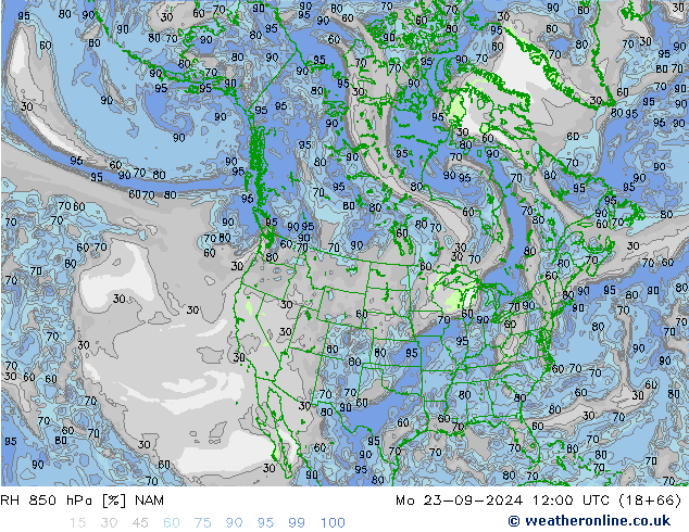 RH 850 hPa NAM Mo 23.09.2024 12 UTC