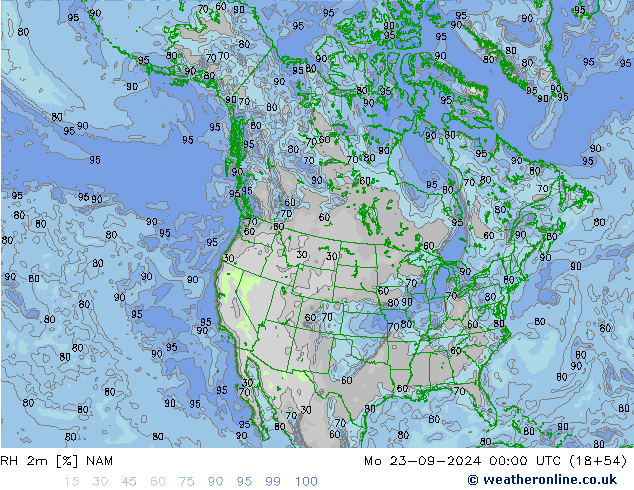 RH 2m NAM Mo 23.09.2024 00 UTC