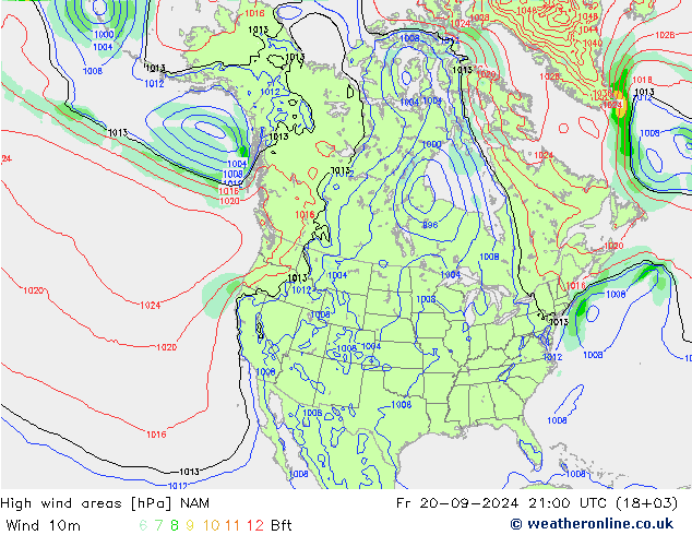 High wind areas NAM Pá 20.09.2024 21 UTC