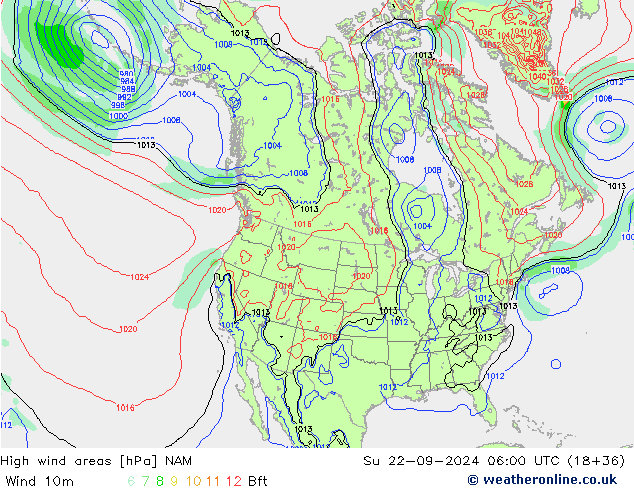 High wind areas NAM  22.09.2024 06 UTC