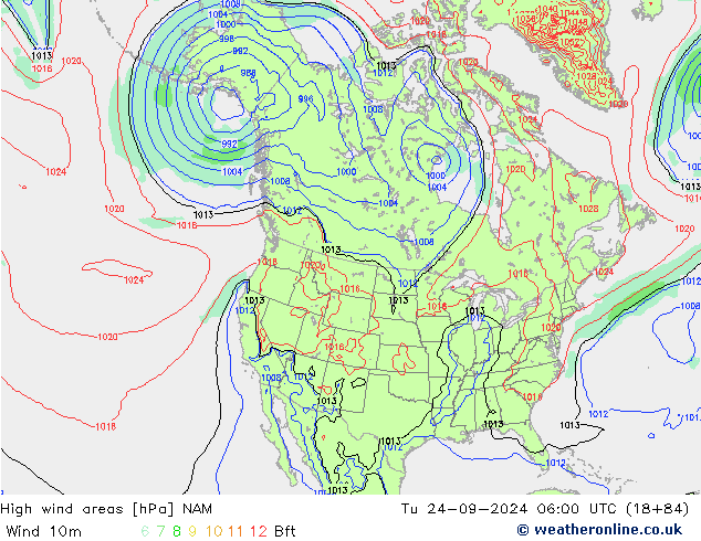 High wind areas NAM Tu 24.09.2024 06 UTC