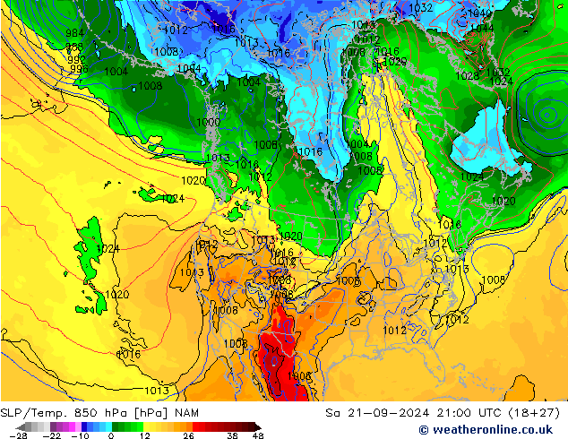 SLP/Temp. 850 hPa NAM Sa 21.09.2024 21 UTC