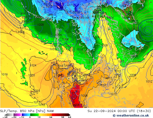 SLP/Temp. 850 hPa NAM Su 22.09.2024 00 UTC