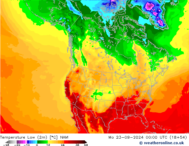 Temp. minima (2m) NAM lun 23.09.2024 00 UTC