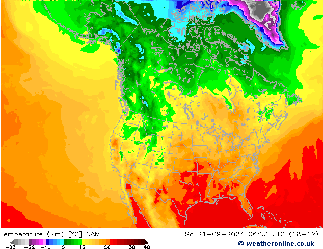 Temperatura (2m) NAM Sáb 21.09.2024 06 UTC